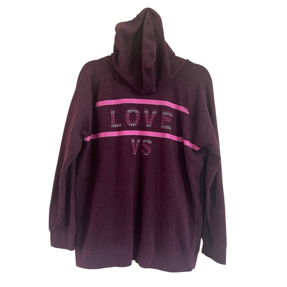 Victoria's Secret Maroon Hoodie Pink Accents Size Large Love VS Cozy V-Neck GUC